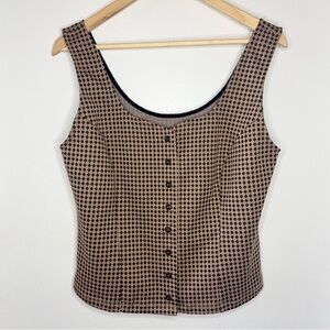 Anthropologie Maeve Button Front Knit Brown Checked Print Tank Women’s Large